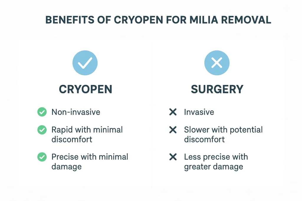Benefits of cryopen for milia removal Brierley Hill compared to surgical treatments.