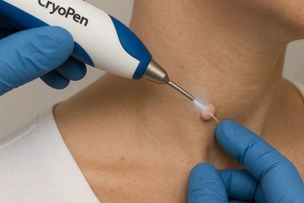 Person receiving cryotherapy Brierley Hill for skin tag removal