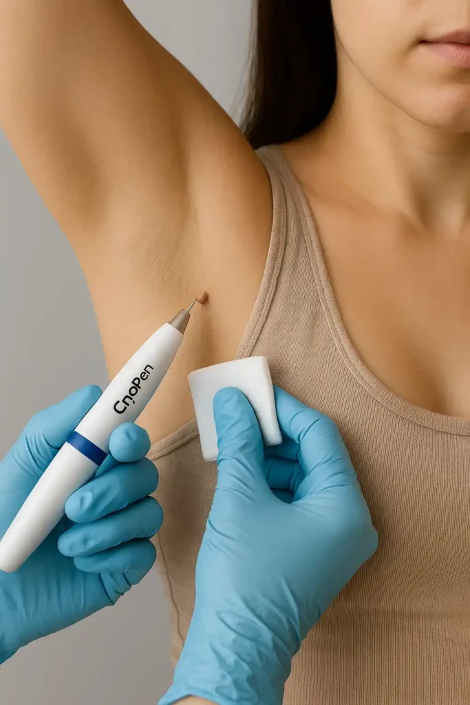 woman having cryopen to remove underarm skin tags Brierley Hill