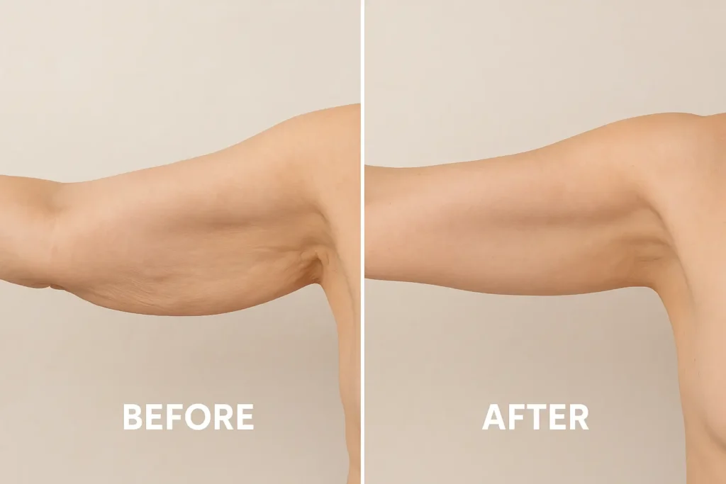 Picture of LA LIPO Brierley Hill before and after results of skin tightening treatment on the upper arms.