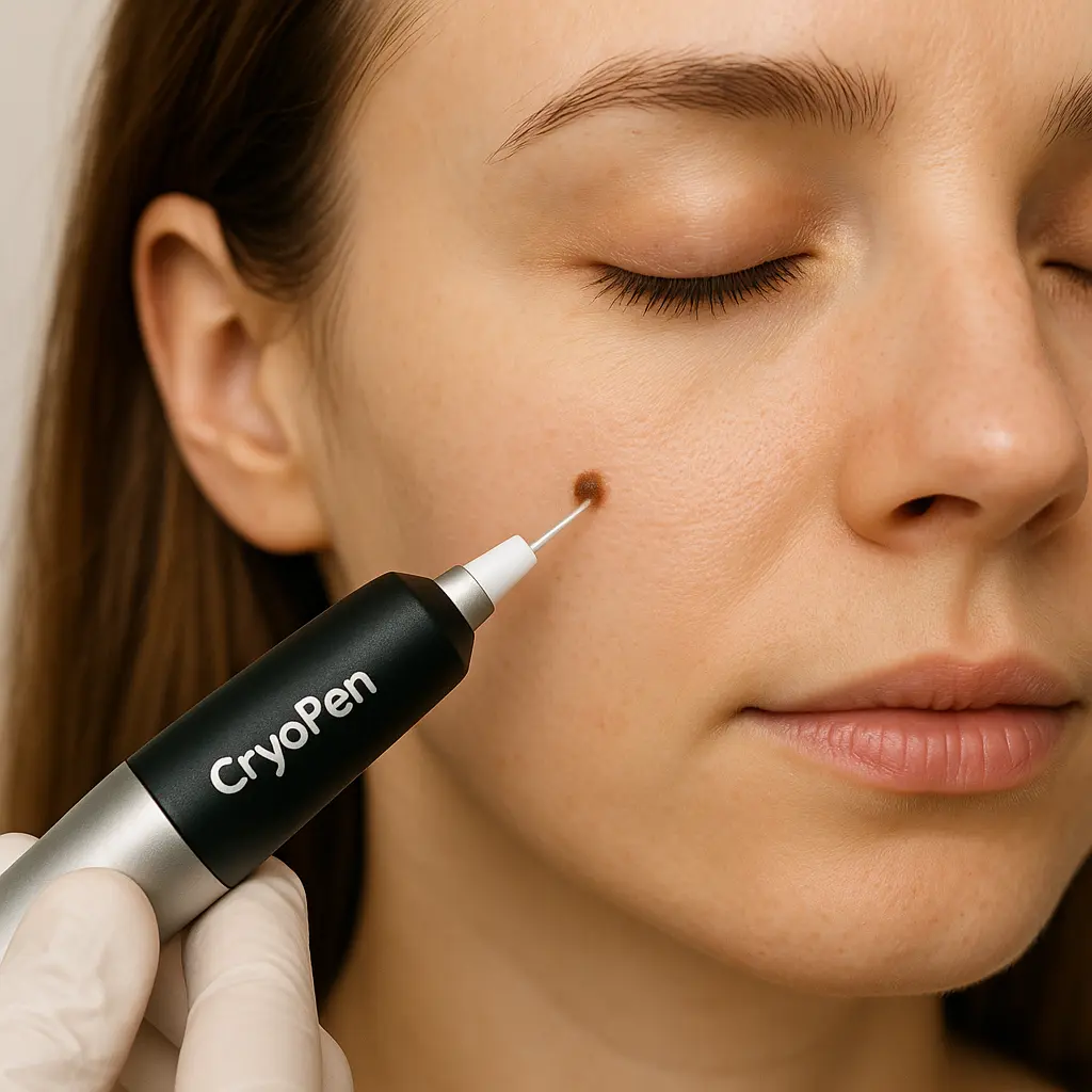woman receiving facial mole removal Brierley Hill using cryopen